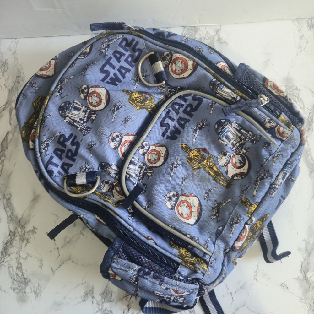Pottery Barn Kid's Star Wars Backpack 17 in Blue R2D2 CP3O BB8